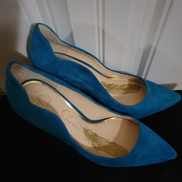 Jessica Simpson Vibrant Blue Suede Heels - Picture 3 of 4